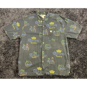 Joe Marlin Corona Extra Parrot Palm Tree Graphic Camp Shirt - Size L